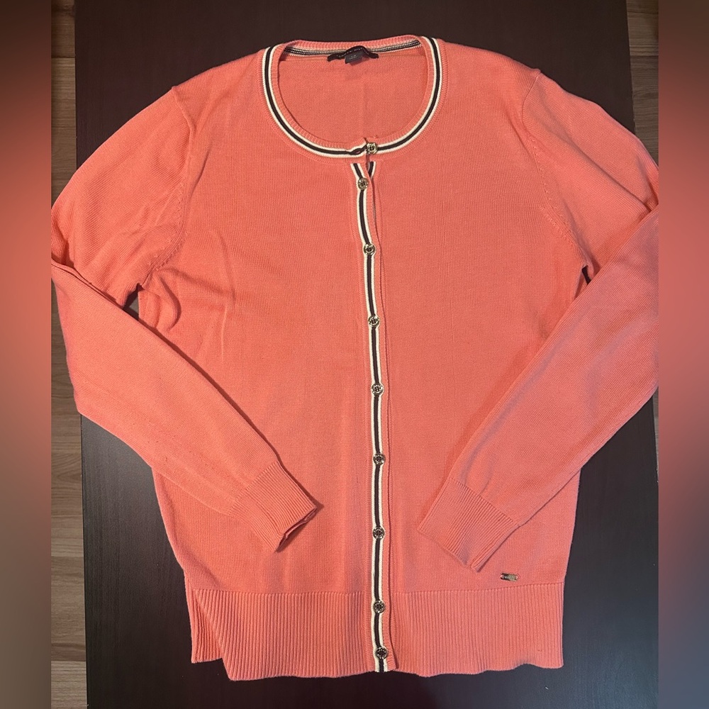 Tommy Hilfiger Coral Pink Crewneck Button-Front Cardigan